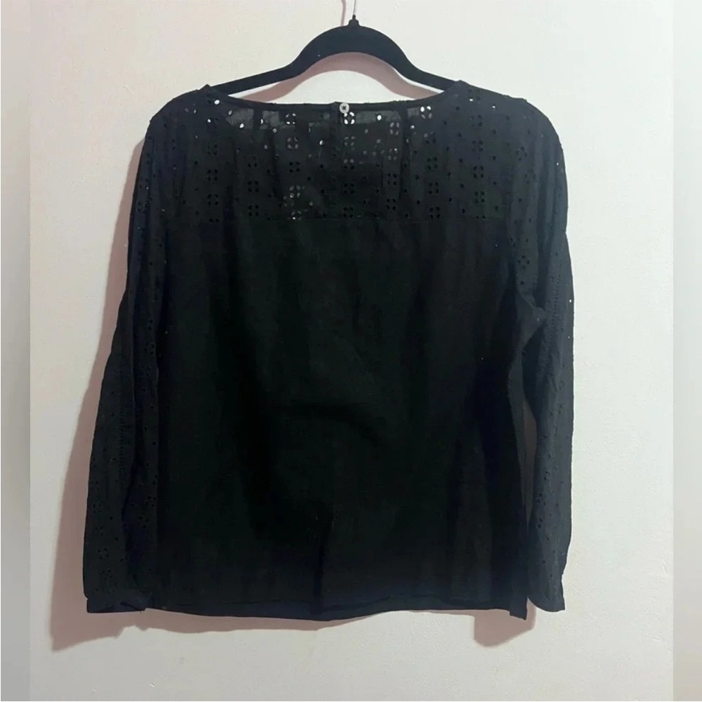 J. Crew Black Eyelet Long-Sleeve Mercantile Black Linen - Picture 4 of 4